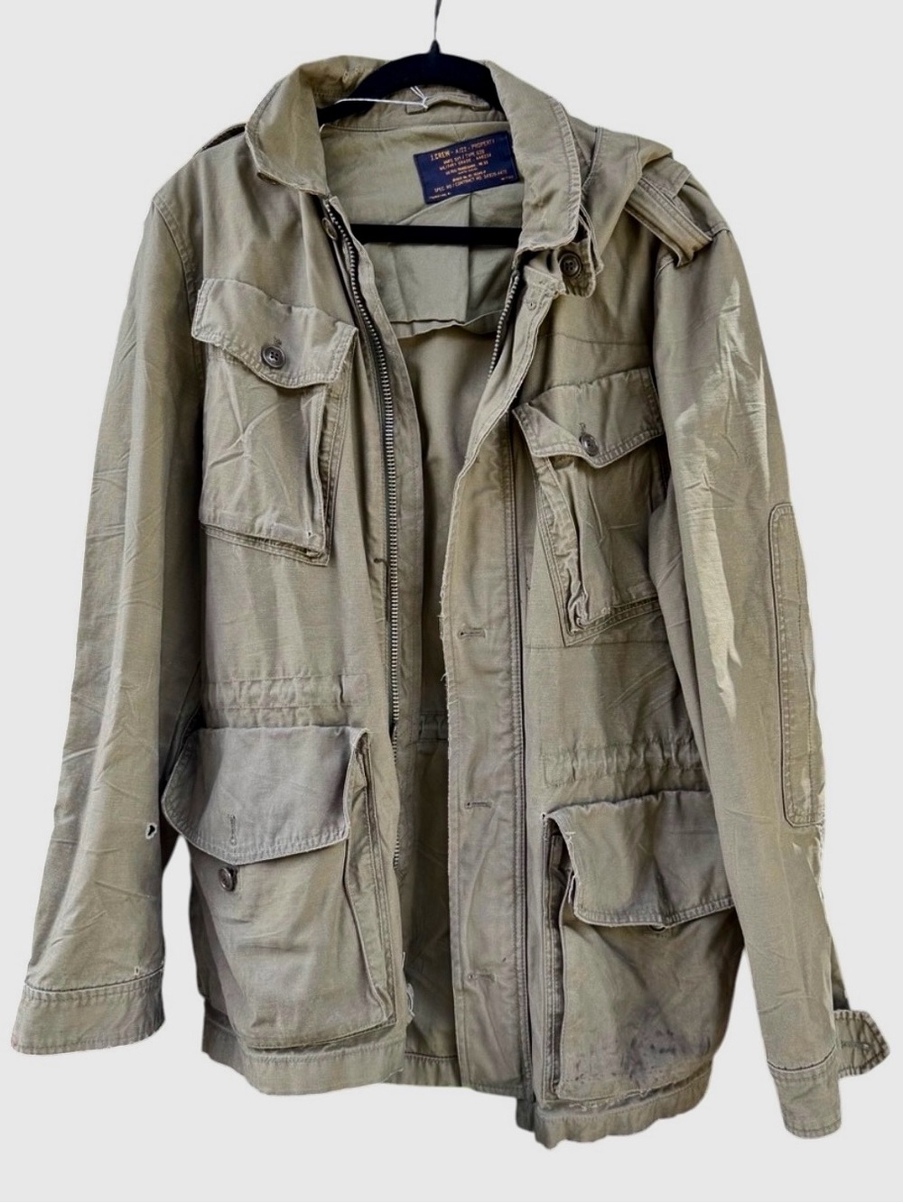 J Crew Olive Field Jacket M-65 Style Military Utility Hooded Coat Mens M
